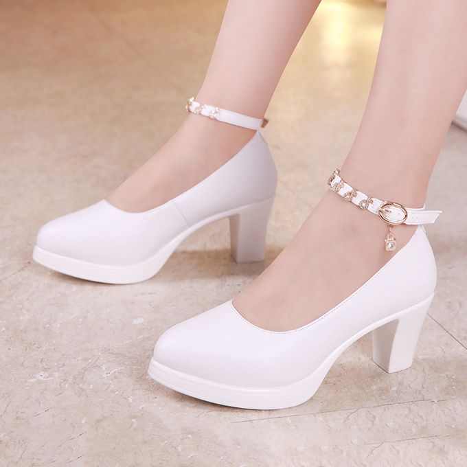 Pearls Lace Pointed Toe White High Heels Wedding Bridal Shoes, S016 –  OkBridal