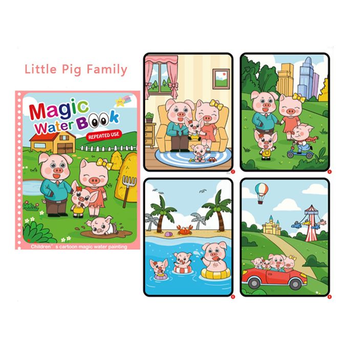 Generic Magic Water Coloring Books Aqua Water Wow Drawing Color Reusable  Drawing Educational Toy With Water Pens For Toddlers Kids Little Pig @ Best  Price Online