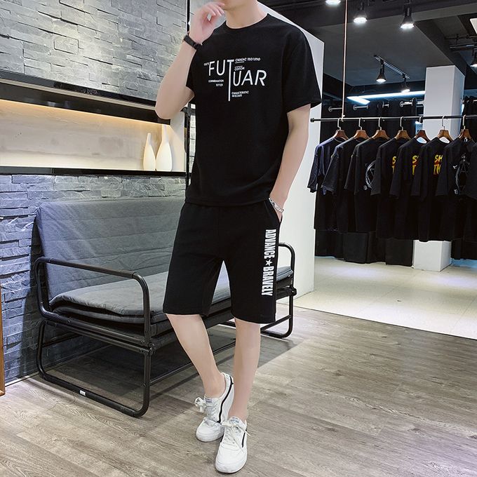 Fashion Men's 2 In 1 Short Sleeve T-Shirt & Shorts Set- Black @ Best ...