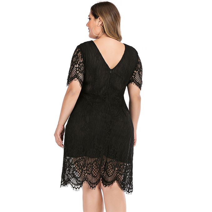 Fashion XL-6XL Women Big Size Round Neck Short Sleeve Lace Plus Size Party  Dress Black @ Best Price Online