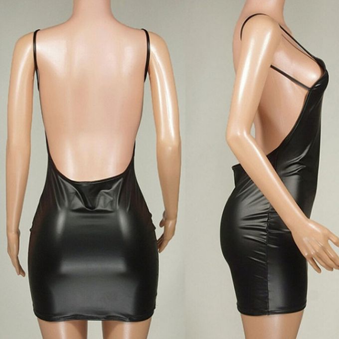 Sexy Backless Club Party Short Dress Solid Black Wet Look Latex Bodycon  Faux Leather Push Up Bra Mini Micro Dress Leotard 210426 From Dou003, $7.38