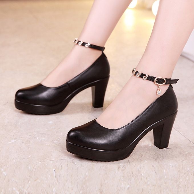 Business Shoes for Women Buckle High Heels Thick Heel Single Shoes Pu Black  high heels for Women - Walmart.com