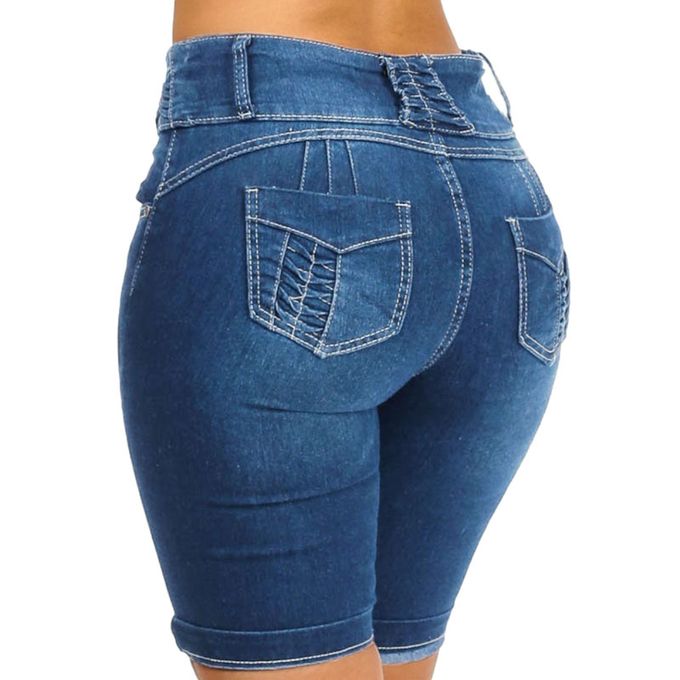 Summer Dark Blue Stretch Denim Shorts Womens Fashionable Slim High Waist  Booty Jeans For Casual Skinny Denim Style Big Size 5XL From Dahuangtao,  $20.52