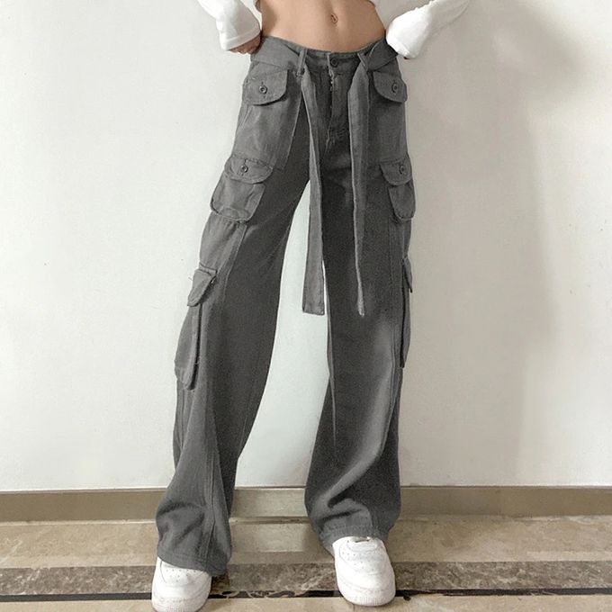 Fashion (Black)Women Cargo Pants Low Waist Girls Loose Baggy Pockets  Sweatpants Chic Streetwear Trousers Wide Leg Joggers Die Hose P01 DOU @  Best Price Online