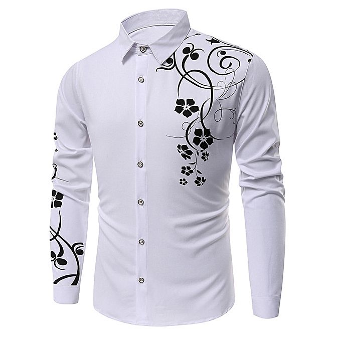 Fashion Floral Printed Long Sleeves Men Shirt - WHITE @ Best Price ...