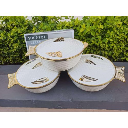 Gold rimmed Fish shaped Serving bowl