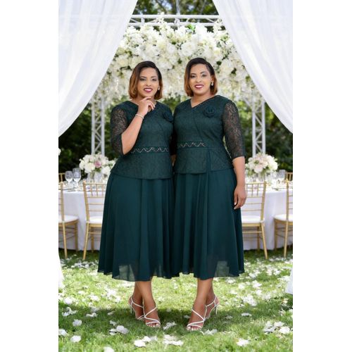 Elegant Semi Turkey Green Peplum Skater Chiffon Dress