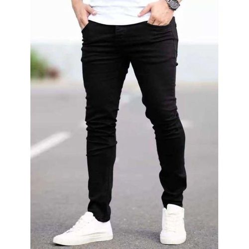 Men Non-fade Plain Black Denim Jeans