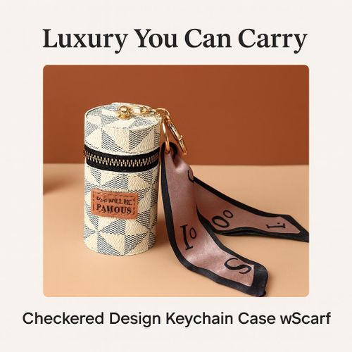 Luxury Keychain Pouch Wallet with Zipper - Elegant Design Key Holder (Black & White) Key Ring