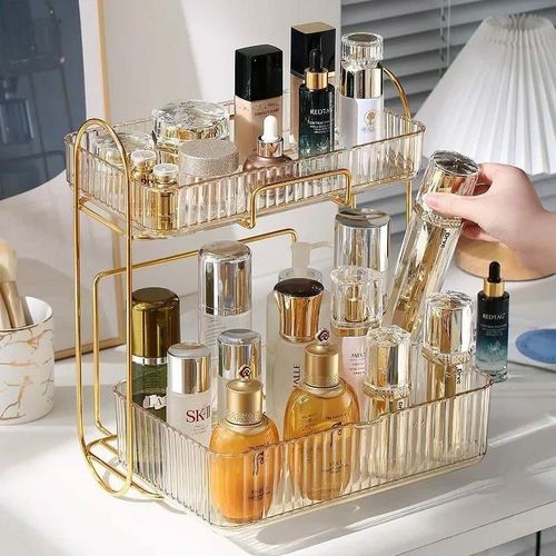 Acrylic Double-Layer Cosmetic Organizer – Makeup Storage Box (26.5×16.5×35.5cm)