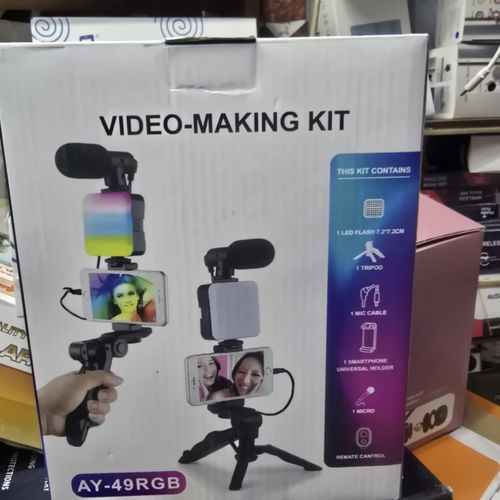 AY-49 RGB Complete Video Creator Set with Smartphone Mount, LED Light, Directional Mic, and Remote Control