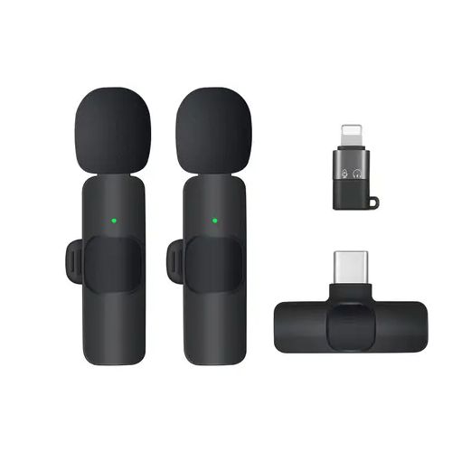 Wireless microphone (2pcs) for type C & iphone Wireless Lavalier Microphone, USB C Mini Lapel Microphone Plug Play Wireless Mic Standby Time 1 for 2 Lavalier Lapel Mic for Phone PC Tablet Vlog Video Recording
