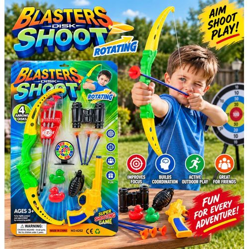 Kids Blasters Disk Shoot Archery With Bow Arrows Target Binoculars Outdoor Shooting Game
