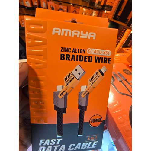 Amaya Zinc Alloy 4-in-1 Braided Data Cable 1 Meter