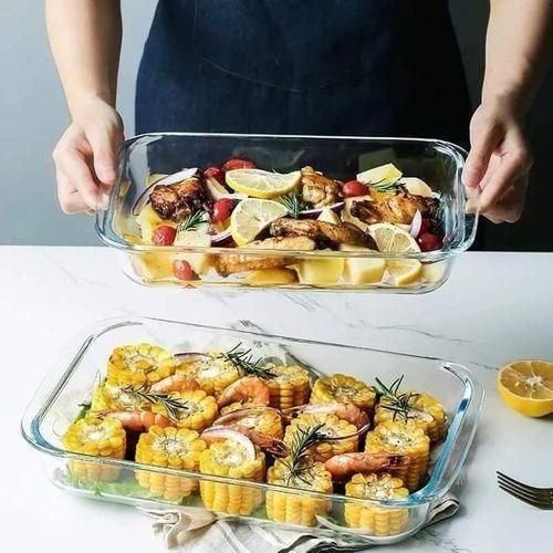 2pcs Glass Set Of Rectangular Baking Trays