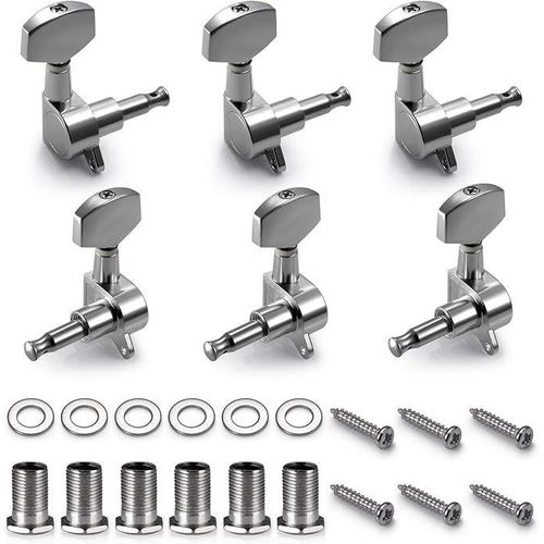 6 Pieces Guitar String Tuning Pegs Machine Head Tuners for Acoustic or semi-acoustic Guitar (3 Left + 3 Right, Silver)