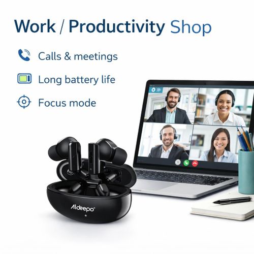 Wireless Earbuds Perfect for Work Online MeetingsBlack 1 Year Warranty