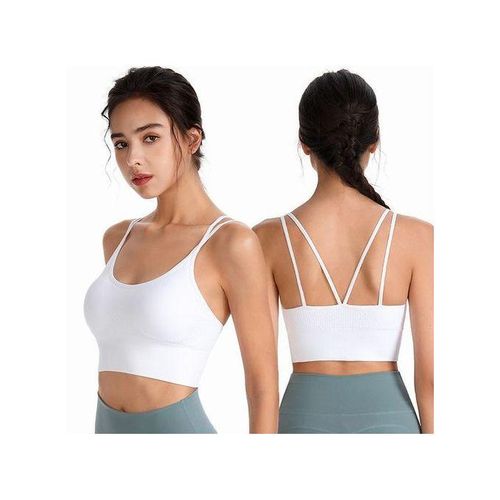 Women Sports Bra Padded Crop Top Cross Back Yoga Bra For Workout GymWhite
