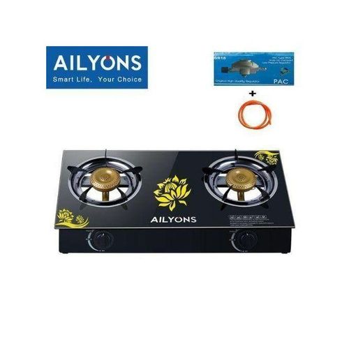 Quality Gas Cooker With A Glass Top-two Burners With Free Cable And Regulator