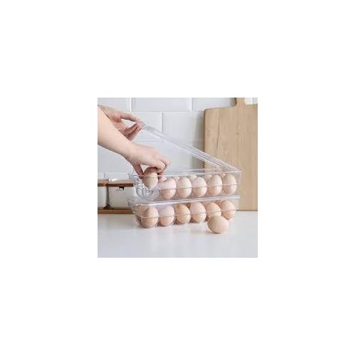 16-Grid Transparent Egg Holder with Lid & Handle - Stackable Plastic Storage Container