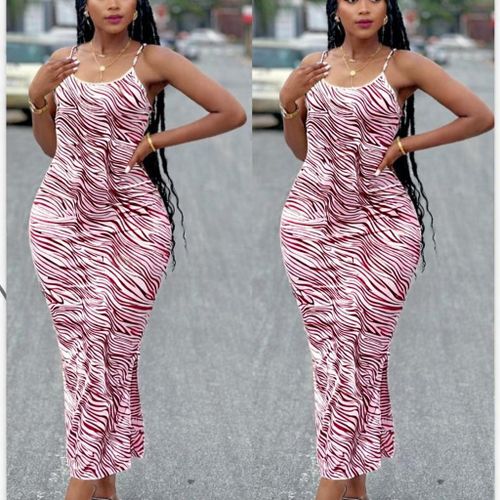 Elegant Maroon Print Spaghetti Strap Bodycon Maxi Dress Slim Fit Casual Party Dress for Women