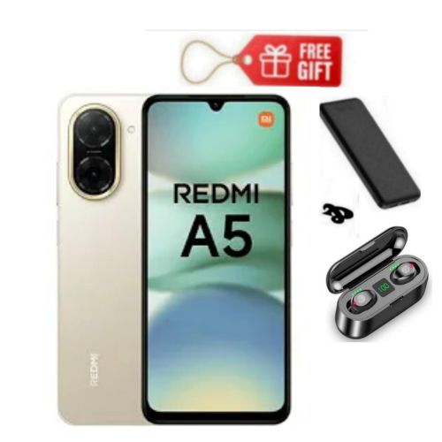 Redmi A05 6.88" SCREEN DISPLAY, 3GB RAM + 64GB ROM, 32MP, 5200MAH, DUAL SIM 4G, SANDY GOLD + EARBUDS & A POWERBANK