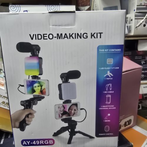 AY-49 RGB Smartphone Video Production Kit with Wireless Remote, LED Light, Tripod & Microphone for Influencers