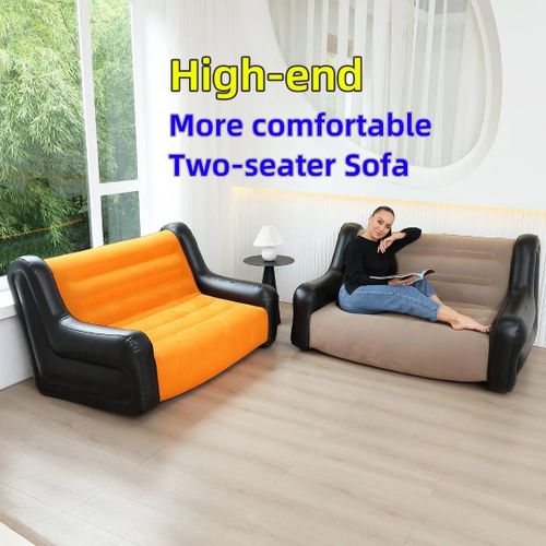 Inflatable Modern 2 Seater Sofa with Armrests Free Pump Portable Air Couch for Indoor Outdoor Use Durable PVC Lounge Chair Quick Inflate Comfortable Seating for Home Travel Camping Relaxation