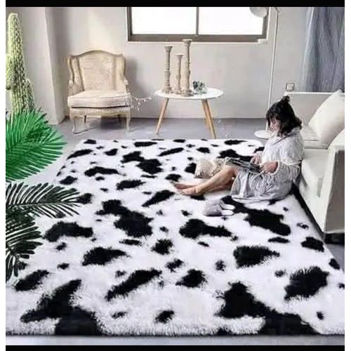 5 by 8 Fluffy-plain and Puches carpet non-slip-pink