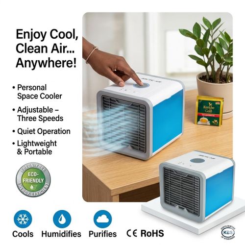 Air Portable Evaporative Air Cooler 3-in-1 Personal Humidifier & Purifier with 7-Color LED Light - Energy Efficient Desktop Fan