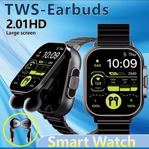 2 IN 1 Bluetooth NFC Smartwatch With Inbuilt HD Earphones