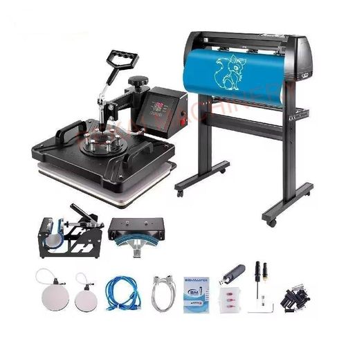 8 in 1 Swing-Away Heat Press & 2 Feet Plotter Combo for Custom Clothing and Graphic Printing Business