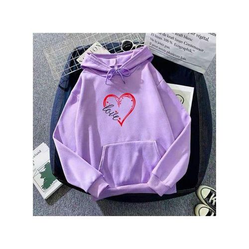 Streetwear Hoodie Fashion Love Print Spring Autumn Womens Fleece Sweater Long Sleeve PulloverPurple