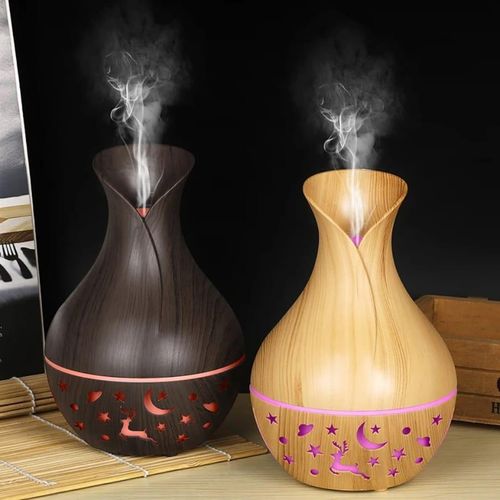 Wooden Vase Ultrasonic Humidifier 200ml Aroma Diffuser with Night Lamp