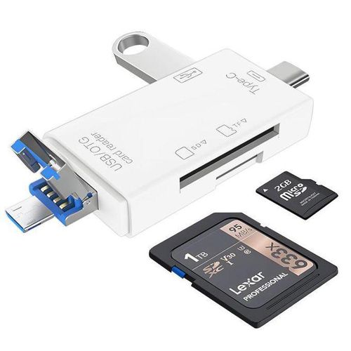 6-In-1 USB 20 Type-C Card Reader Viewer For Camera Portable Memory Card Reader