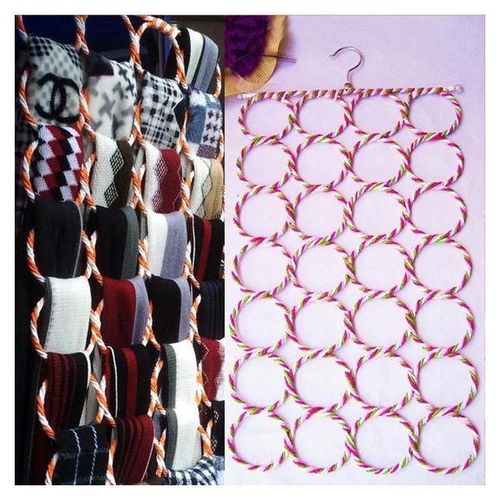 28 Holes Scarf Holder Hanger Ring Scarves Display Hang Ties Belt Organize Circle Storage Holder Clothes Hangers Closet Organizer