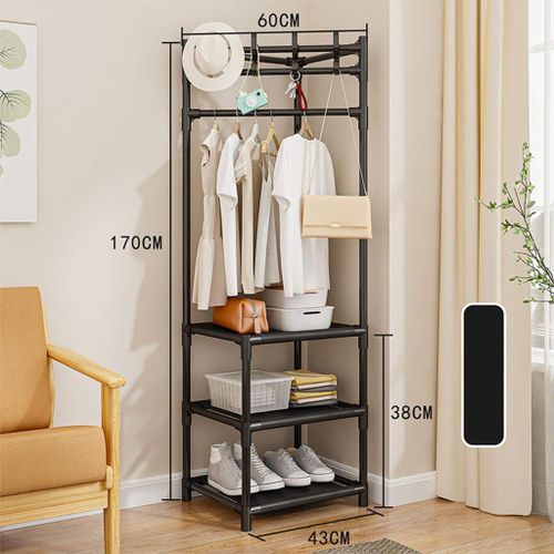 3 Layer Coat Rack with Storage Shelves Multipurpose Entryway Organizer Stand for Clothes Shoes Bags Hats Home Office Space Saving Durable Metal Frame