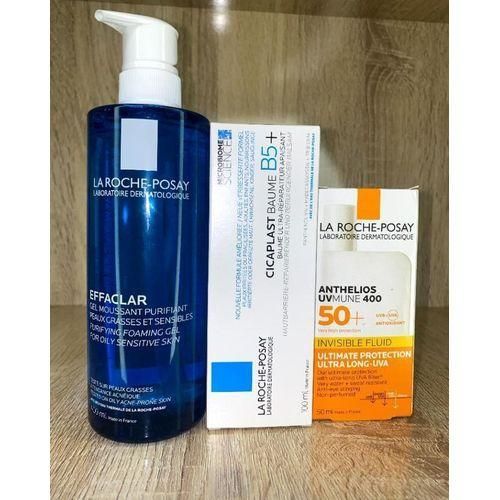 La Roche-Posay Oil Skin Combo Effaclar Purifying Foaming Gel 400ml Cicaplast Baume B5 100ml Anthelios Shaka Fluid Sunscreen SPF50