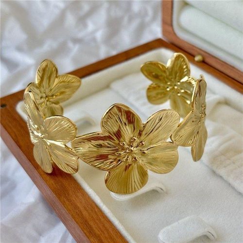 Gold Flower Open Cuff Bracelet - Women's Jewelry, Elegant Party Accessory