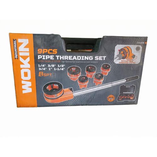 PIPE THREADING SET 9PCS SIZES ARE FROM : (1/4'' 3/8'' 1/2'' 3/4'' 1'' 1.25'' )