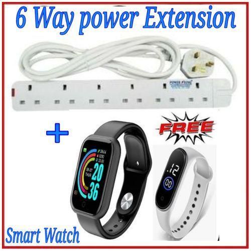 6 Way Power Extension Cable+Smart Watch+ Wrist Band Watch