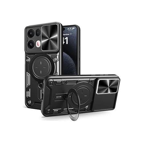 Military-Grade Rotating Ring Stand Case for Redmi Note 13 Pro 4G – Shockproof Dual-Layer Cover with Sliding Camera Protector (Black)