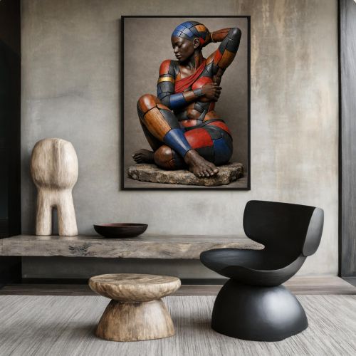 African Sculptural Print – Premium A2 Framed Wall for Modern Home Decor (Luxury Statement Piece)