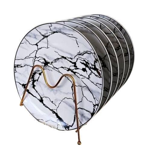 6-Piece Round Dinner Plates Set – 10.5 Inch Marble Design – Premium White & Black