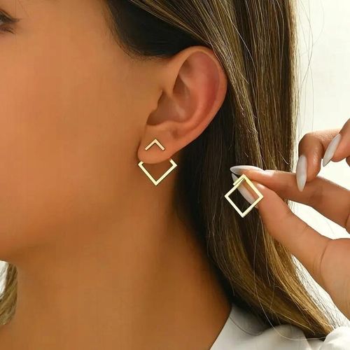 Sterling Silver Ear Jacket Earrings - Square Earring - Dainty Ear Jacket - Double Earrings