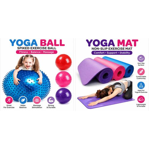 Yoga Ball And Exercise Mat Set – Fitness Stability Ball With Non Slip Yoga Mat For Home Workout, Pilates And Exercise