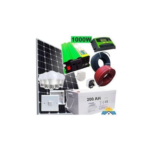 300W Solar Panel Full Kit + 200Ah Solar Battery + 1000W Solar Power Inverter + 30 Ah Solar Charge Controller+5 DC Bulb + 1pc Switch + 2pc Plug + 10m Cable