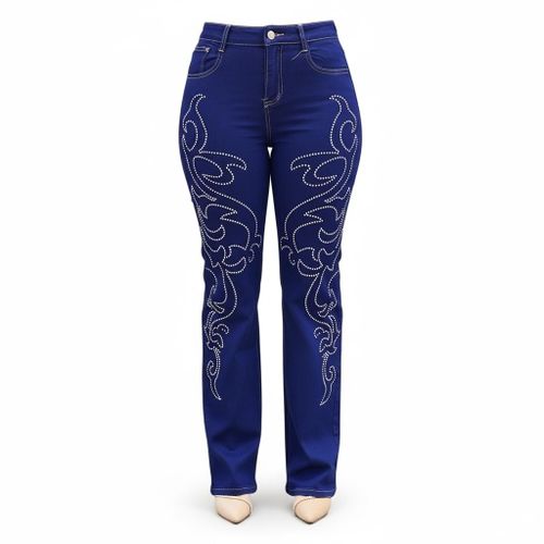 Ornate crystal pattern mummy jeans