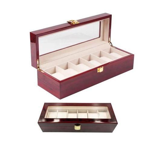 Elegant 6-Slot Wooden Watch Organizer Stylish Secure Maroon