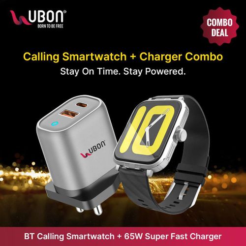BT Calling Smart Watch + 65W Fast Charger Combo - 1.6" HD Display, Heart Rate & SpO2 Tracker, PD & QC 3.0 Dual Port Charger